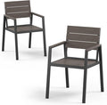 Outdoor Patio Dining Chairs Set of 2, 350LBS Capacity Aluminum Patio Dining Chairs with Armrests, Weather-Resistant for Lawn, Garden, Yard, Poolside and Indoor Use (Gray & Teak)