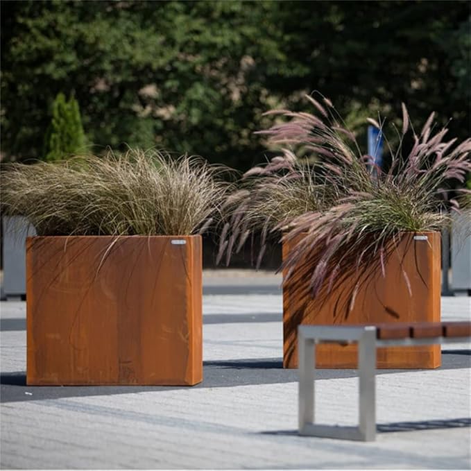 Corten Steel Planter Box Metal Outdoor Planter Large Square Cube Rustic 32 Inch Planter Pot for Commercial Residential Tall Plant Patio Deck and Backyard
