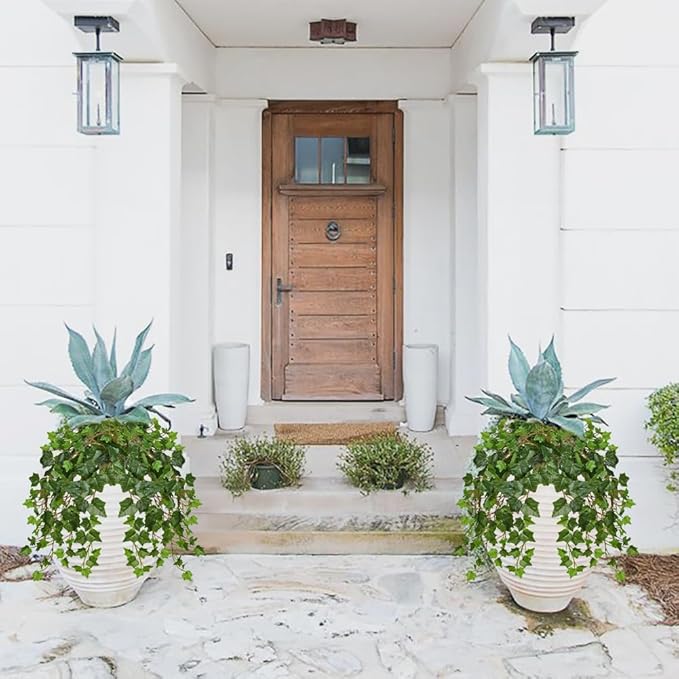 Hollyone 2pcs Artificial Hanging Plants 24" Fake Ivy Vine Faux Ivy Leaves Hanging Plant Greenery for Wall House Room Patio Indoor Outdoor Home Shelf Office Wedding Decor, UV Resistant