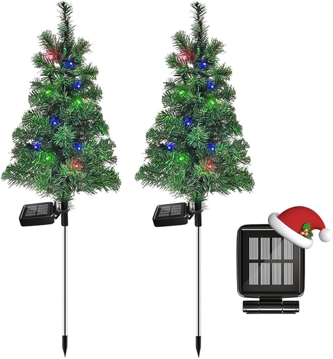 4PCS Solar Christmas Tree Garden Stake Lights Outdoor Waterproof Pathway Lights Xmas Tree Light for Lawn Patio Yard Front Porch Christmas Decor