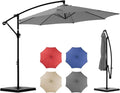 OLIXIS 9.7FT Offset Patio Umbrella with Base, Cantilever Table Umbrellas for Outdoor Sun Shade UV Protection with Easy Tilt Adjustment, 8 Ribs for Backyard, Lawn, Garden, Pool - Grey