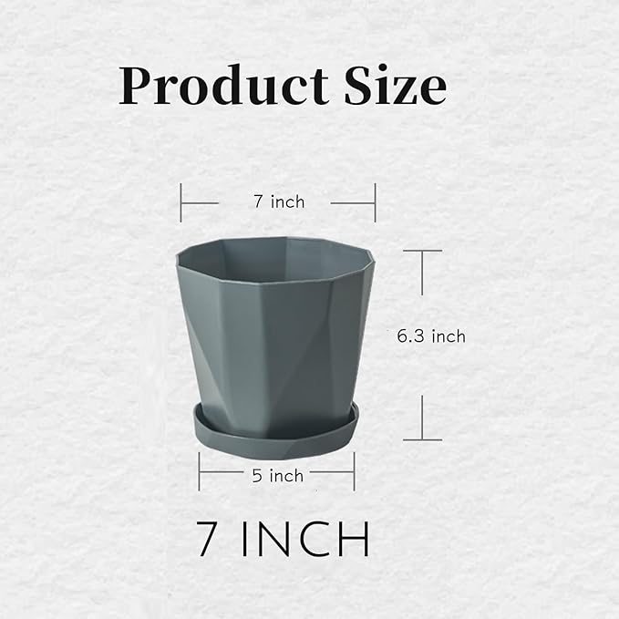 InmeRun Plant Pots Indoor Plastic Flower Pots Outdoor 7 inch Set of 12 Pack with Drainage Holes and Saucers for Garden Pots (7 in 12 pcs)