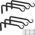 Worth Garden 6-Pack 7" Plant Hanger Bracket - Forged Wrought Iron Powder-Coated Heavy Duty Wall Hook - Black Hanging Hooks - Durable and Stable for Bird Feeders, Planters Indoor & Outdoor