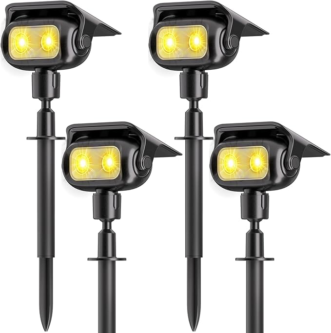 Nreonrick Solar Spot Lights 360° Adjustable Solar Lights Outdoor IP65 Waterproof with 2-in-1 Solar Powered Spotlights for Landscape Lighting for Garden, Yard, Pathway (Warm White, 4 Pack)
