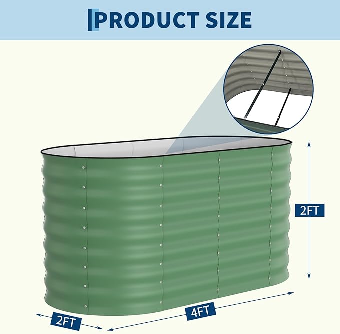 Garvee 2 Pack Galvanized Raised Garden Beds - 4x2x2ft Planter Box for Vegetables, Flowers, Rust-Resistant Garden Box, Easy Assembly Raised Beds, Durable Planters for Outdoor Plants, Green