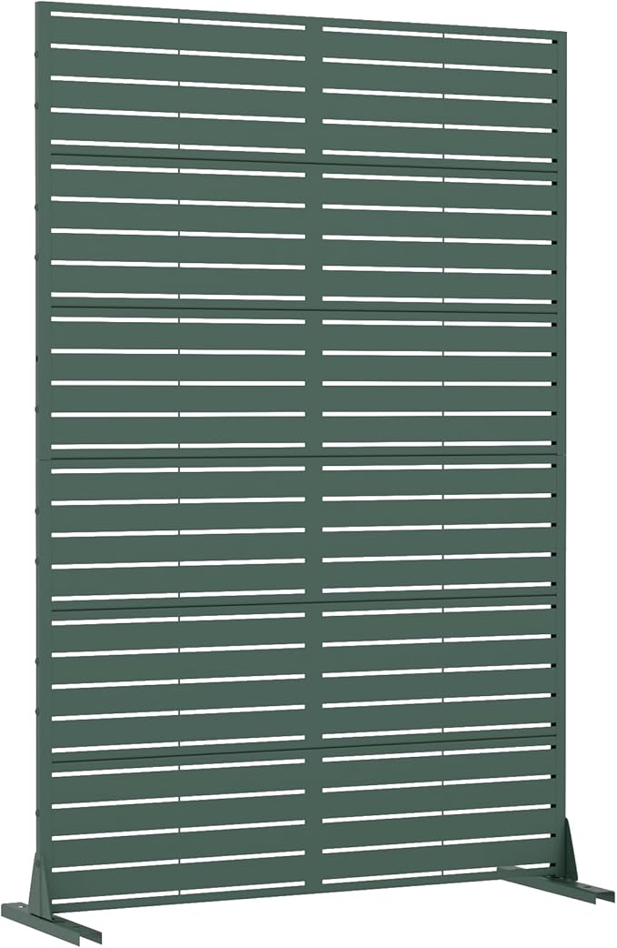 Casaphoria Metal Privacy Screen Outdoor, 72" H x 47" W Freestanding Decorative Privacy Screen for Patio Deck Balcony Garden with Stable Base, Green Louvered