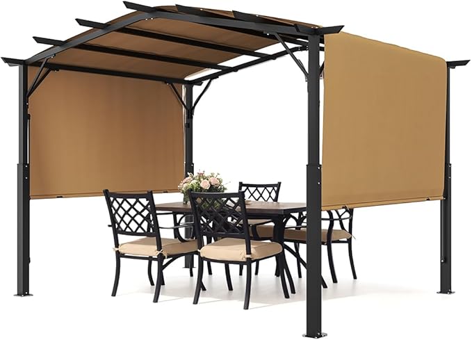 VEVOR 10 x 10 ft Outdoor Pergola, Arched Top Metal Pergola, Retractable Pergola with Sun Shade Canopy, Large Patio Shelter Pavilion, Heavy Duty Garden Pergola for Deck Backyard Porch Poolside