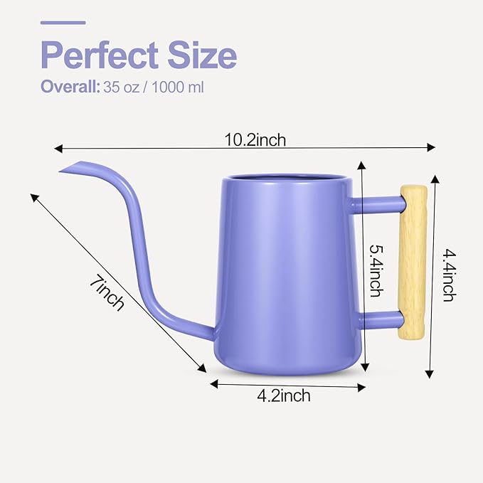 Watering Can Indoor Plants, 35 oz/1000 ml Metal Stainless Steel Watering Can Pot with Long Spout for Indoor House Plants Bonsai Outdoor Garden Flower Decorative (Purple)