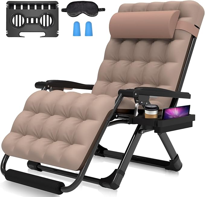 Suteck Oversized Zero Gravity Chair,33In XXL Lounge Chair w/Removable Cushion&Headrest, Reclining Camping Chair w/Upgraded Lock and Footrest, Reclining Patio Chairs Recliner for Indoor Outdoor,500LBS