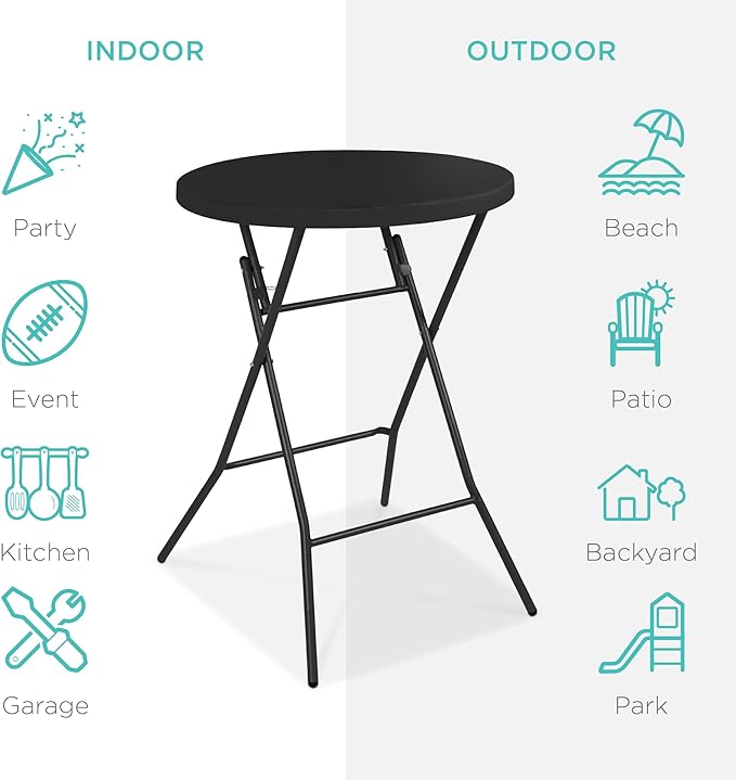 Best Choice Products 32in Bar Height Folding Table, Round Indoor Outdoor Accessory for Patio, Backyard, Dining Room, Events w/Thick Table Top, Metal Frame, Locking Legs, 330lb Weight Capacity - Black