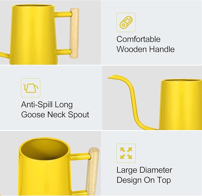 Watering Can Indoor Plants, 35 oz/1000 ml Metal Stainless Steel Watering Can Pot with Long Spout for Indoor House Plants Bonsai Outdoor Garden Flower Decorative (Yellow)