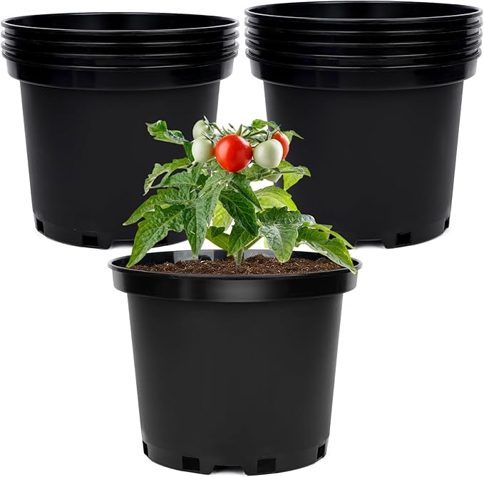 GREANER Plastic Garden Pots, 8 Inch Nursery Pots for Indoor Outdoor Plants, Black Plastic Planters for Planting Seeds, Flower, Succulent(Pack of 10)