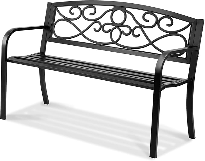 VEVOR Outdoor Bench, 50 inches Metal Garden Bench for Outdoors, 550 lbs Load Capacity Bench, Outdoor Garden Park Bench with Backrest and Armrests, Patio Bench for Garden, Park, Yard, Front Porch