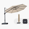 PURPLE LEAF 11 Feet Patio Umbrella with Base and Cover Round Outdoor Cantilever Umbrella Aluminum Offset Umbrella with 360-degree Rotation for Garden Deck Pool Patio Beige