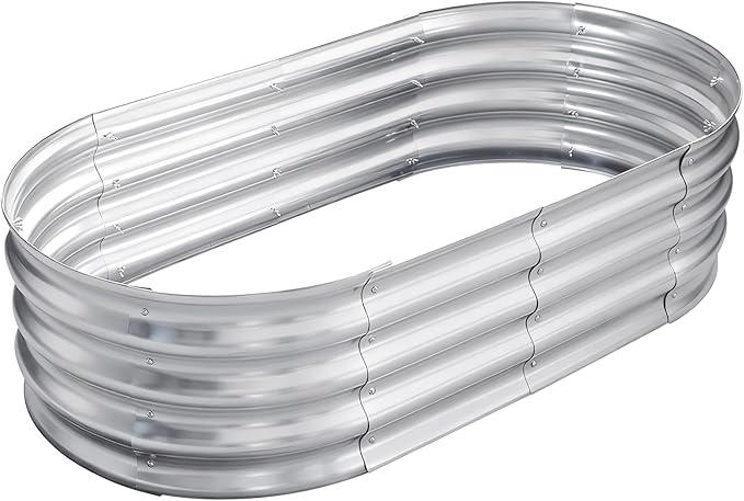 TATAANTY Galvanized Raised Garden Bed for Outdoor: 4X2X1ft Durable Metal Vegetable Plant Container Kit - Oval Planter Box for Gardening Flower Trough