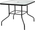 Tangkula 35" Patio Dining Table for 4, Square Outdoor Dining Table with Tempered Glass Tabletop, 1.65" Umbrella Hole & Metal Frame, 4-Person Outside Dining Table for Backyard, Lawn, Deck & Poolside