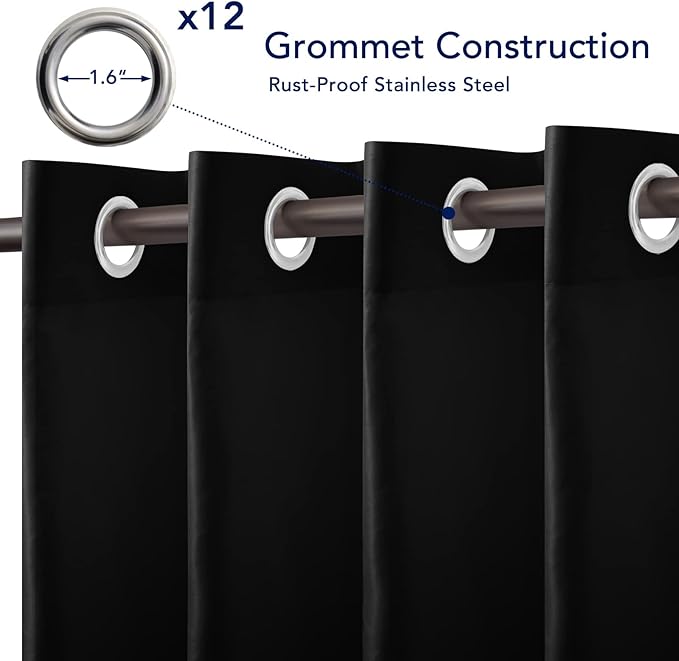PureFit Outdoor Curtains for Patio Waterproof Weatherproof, UV Resistant Outside Curtains for Gazebo, Front Porch, Pergola, Sun Blocking Privacy Curtain, 100W x 120L inch, 1 Panel, Black