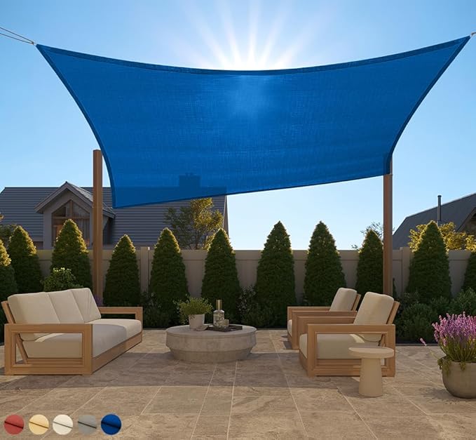 GORILLA GRIP Heavy Duty Sun Shade, UV Protection Fade Tear and Rust Resistant Rectangle Sunshade Canopy, Curved Edges Blocks Sunlight, Breathable Sail, Outdoor Patio, Lawn Garden, 8x10 FT Blue