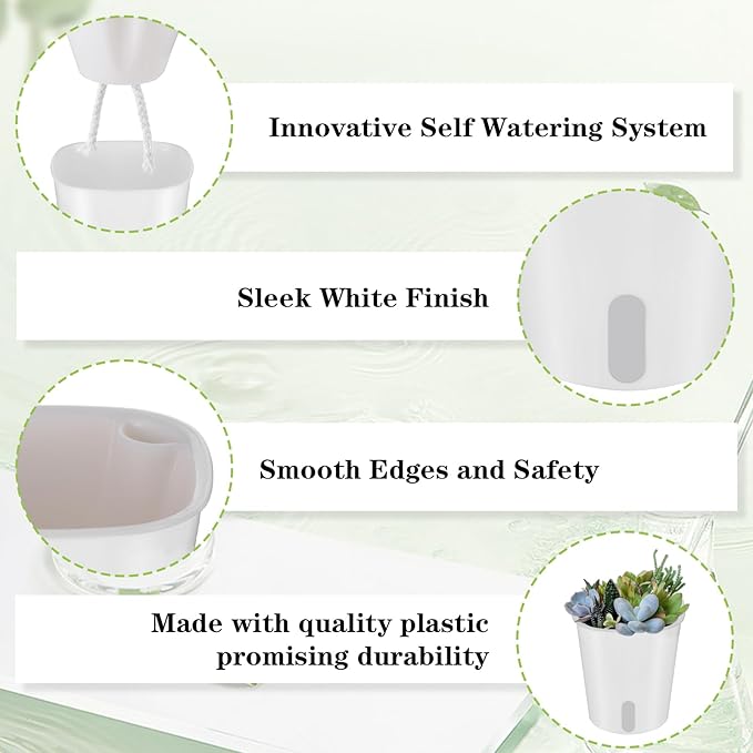 24 Pcs Self Watering Pots for Indoor Plants, 3 Inch White Plastic Self Watering Planters with Water Level Indicator - Perfect for Succulents
