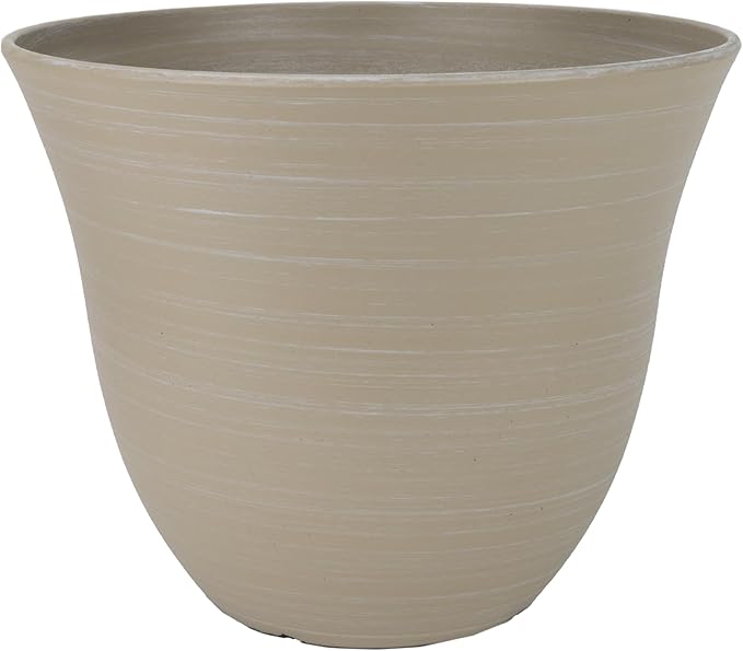 Classic Home and Garden Honeysuckle Resin Planters - Lightweight Indoor & Outdoor Plant Pots - UV-Resistant Plastic Flower Pots - Pot Planters for Flowers & Herbs (15" Grained Beige)