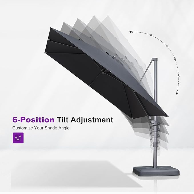 PURPLE LEAF 10 FT Cantilever Patio Umbrella with Base Outdoor Aluminum Offset Square Umbrella with 3 Years Fade Resistance Recycled Fabric and 360-degree Rotation for Deck Pool Gard, Mist Grey