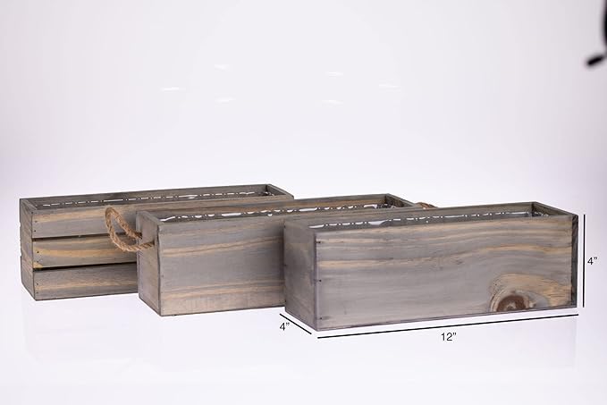 Wooden Planter Box with Handle I Rustic Barn Wood, Plastic Liner l Garden Decor l Restaurant and Wedding Decorations l Wedding Table Centerpiece (12x4 w Handle Set of 4, Natural)