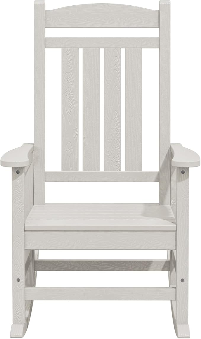 KINGYES Oversized Patio Rocking Chair Set of 2, High Density Polyethylene Outdoor Rocking Chairs with 330lbs Support for Adults, White