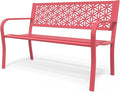 VINGLI 50" Outdoor Bench Metal with Floral Back, Garden Bench Front Porch Bench for Yard Patio Entryway Park Outside, 800lb Capacity - Pink