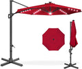 Best Choice Products 10ft Solar LED Cantilever Patio Umbrella, 360-Degree Rotation Hanging Offset Market Outdoor Sun Shade for Backyard, Deck, Poolside w/Lights, Easy Tilt, Cross Base