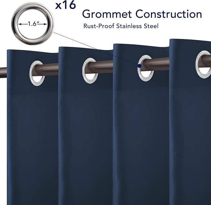PureFit Outdoor Curtains for Patio Waterproof Weatherproof, UV Resistant Outside Curtains for Gazebo, Front Porch, Pergola, Sun Blocking Privacy Curtain, 120W x 84L inch, 1 Panel, Navy Blue