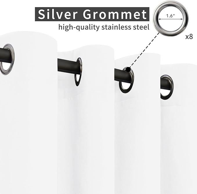Easy-Going Linen Look Outdoor Curtains Waterproof Windproof Porch Curtains, Soft Thicken Outdoor Privacy Curtains for Patio, Gazebo, Grommet Top and Tab Bottom Drape, 1 Panel, 54x108 inch, White