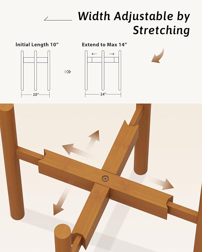 Adjustable Plant Stand Indoor, Bamboo Plant Stand Fits 8 9 10 11 12 Inches, Small Corner Planter Holder for Indoor Plants, Single Floor Plant Stands for Living Room Balcony, Light Brown Tall