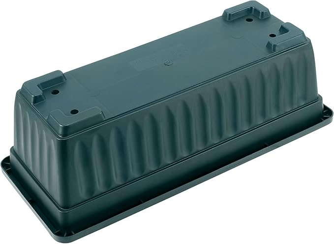 JOIKIT 6 Packs 17 x 7.5 x 5.5 Inch Plastic Window Planter Boxes with Trays, Plastic Vegetable Planter with 30 Plant Label, Countryside Flower Box Pot for Garden Windowsill Patio Balcony, Dark Green