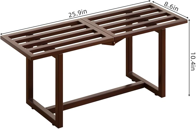 Modern Outdoor Plant Stand for Indoor Corner, Foldable Metal Plant Display Shelf for Multiple Pots,Mid Century Slatted Bench for Garden, Patio Load Bearing 330 lbs 26" L x 10.4" H x 8.6" W 2 Pack Coffee