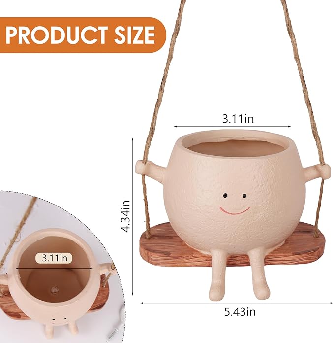 AFFLAT Smiley Face Flower Pot,Swinging Hanging Planter,Resin Smiley Face Hanging Pot,Cute Swinging Planter with Unique Design,Suitable for Indoor & Outdoor Decoration,an Ideal Gift for Festivals