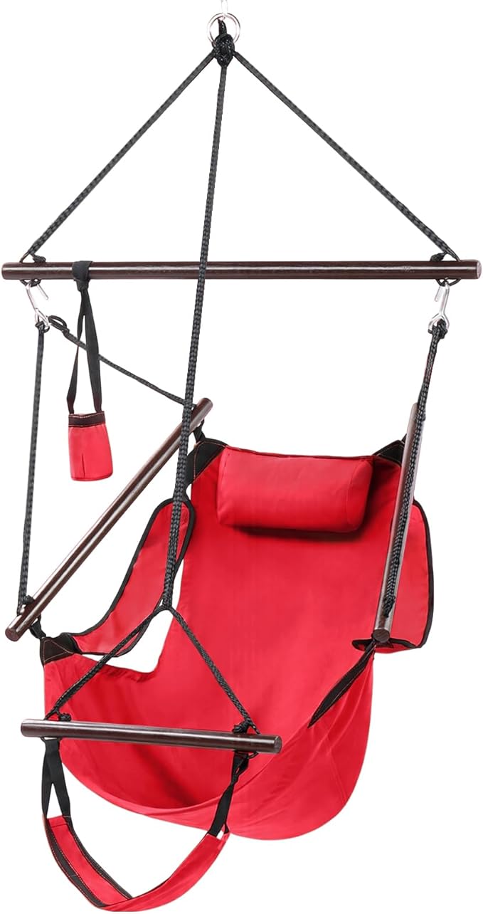 ONCLOUD Upgraded Unique Hammock Hanging Sky Chair, Air Deluxe Swing Seat with Rope (Red)