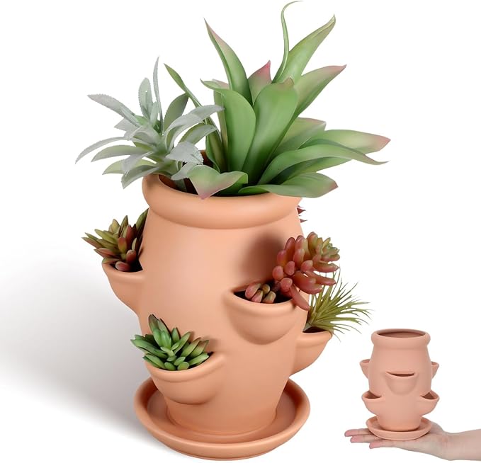 Strawberry Planter Garden Tower with 6 Pocket Terracotta Pot Vertical Garden Planters Pot Versatile Flower Container for Home Patio Balconies Gardening