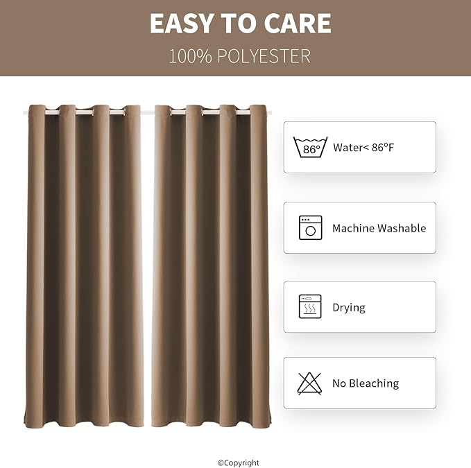 DIVA EN CAMINO DEC Outdoor Patio Curtain Waterproof Darkening Thermal Insulated Indoor Curtains for Bedroom, Porch, Living Room, Pergola, Cabana, W52 x L72, Camel Brown, Set of 2 Panels