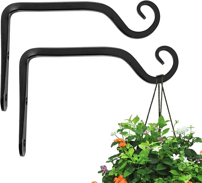 2 Pack 6 Inch Plant Hanger Indoor Outdoor, Hanging Plant Bracket Wall Hooks Decorative Plant Hangers, Bird Feeders, Wind Chimes, Plant Baskets, Black