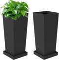 Tall Outdoor Planters Set of 2, 24 inch Tall Planters for Outdoor and Indoor, Metal Tapered Pots with Drainage Holes & Insert Shelves & Trays for Porch, Garden, Patio, Yard