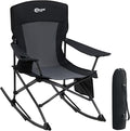Portal Outdoor Rocking Chair Camping Folding Portable Rocker with Cup Holder Side Pocket Carry Bag, Support 350LBS (Black)