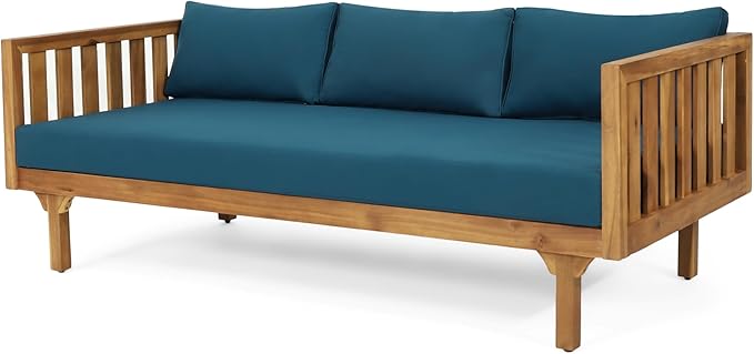 Claremont Outdoor 3 Seater Daybed with Cushions - Acacia Wood - Teak/Dark Teal