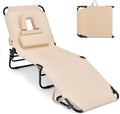 GYMAX Tanning Chair, 350lbs Beach Lounge Chair with Face Hole, Detachable Washable Pillow & Carry Strap, Adjustable Folding Chaise Lounge, Layout Chair for Outside, Patio, Poolside, Lawn (1, Beige)