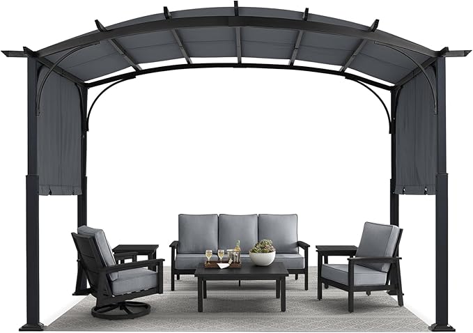 MASTERCANOPY 10x12ft Outdoor Retractable Pergola with Sun Shade Canopy Patio Metal Garden Pergola,Dark Grey