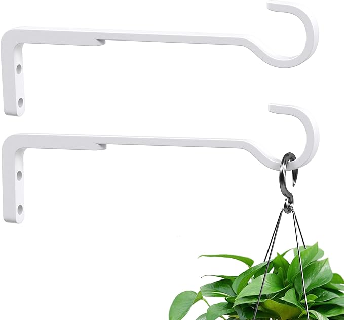 8 Inch 2 Pack White Heavy Duty Outdoor Plant Hangers, Iron Hanging Plant Brackets for Hanging Plants Outside, Metal Plant Hooks Plant Wall Hooks for Hanging Lantern, Bird Feeder