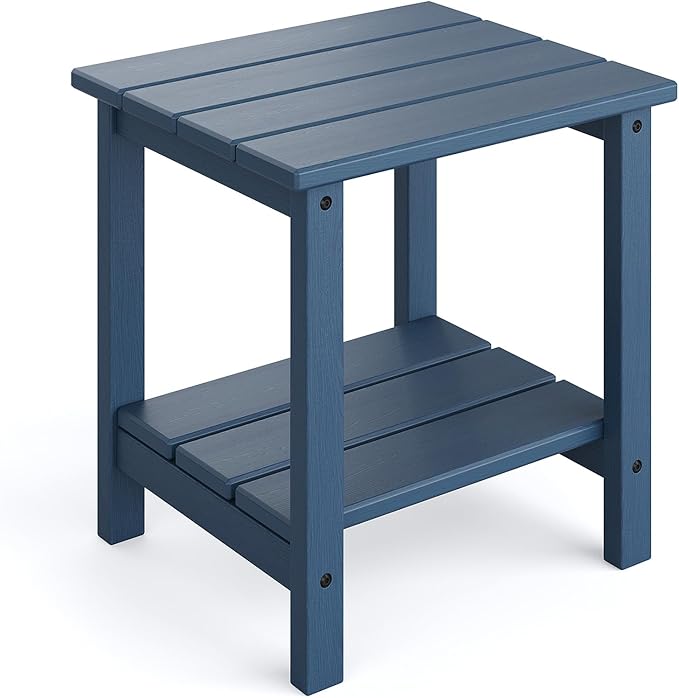 GarveeLife Adirondack Outdoor Side Table 18 x 15 in, HDPE 2-Tier Patio Side Tables for Outside, All-Weather End Table for Patio Pool Deck Indoor Backyard, Navy Blue