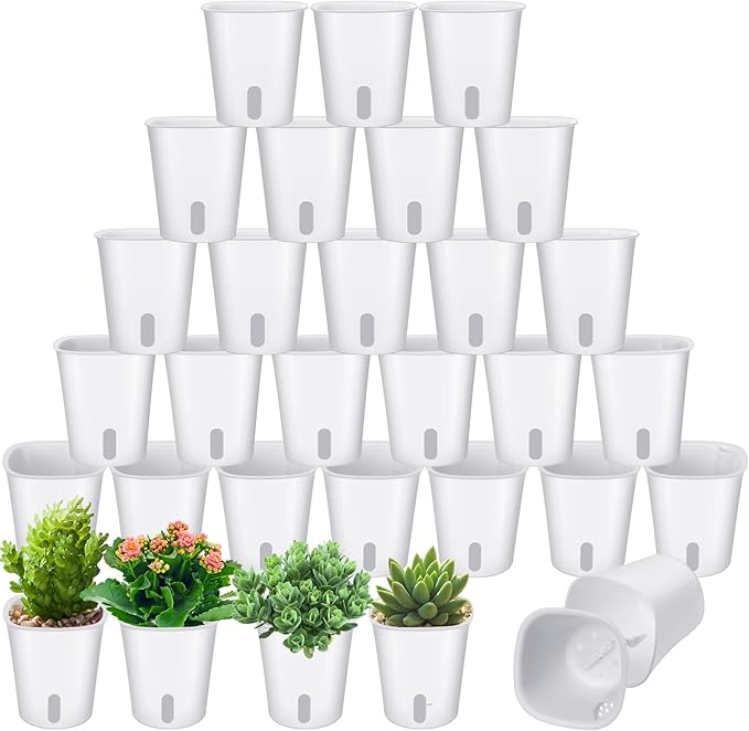 30 Pcs 3 Inch Self Watering Pots Self Watering Planters for Indoor Planters Plastic Garden Flower Pots with Level Indicator Vents for Herbs