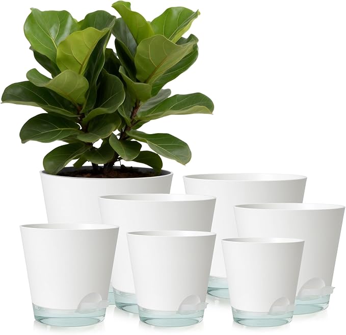 GARDIFE 2026 Upgraded Self Watering Plant Pots with Drainage Hole, 8/7/6.5/6/5.5/5/4 Inch Flower Planting Containers for House Plants, African Violet, Flowers, Cactus (White, 8+7+6.5+6+5.5+5+4 inch)
