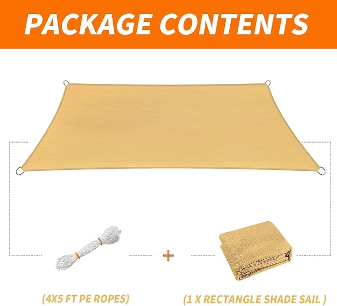 12'x16' Sun Shade Sail Curved Commercial Outdoor Shade Cover Dark Grey Rectangle Heavy Duty Permeable 185GSM Outdoor Shades for Patio Garden Sandbox