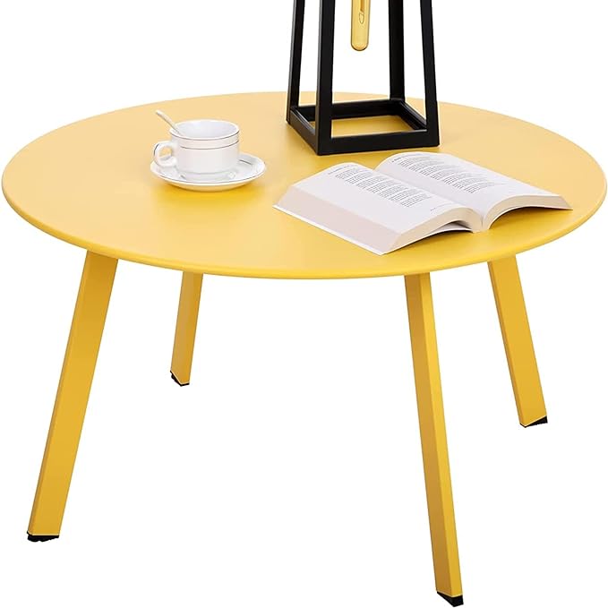 Outdoor Side Table, Outdoor/Indoor Metal Steel Patio Coffee Table, Round Weather Resistant Anti-Rust (Yellow)